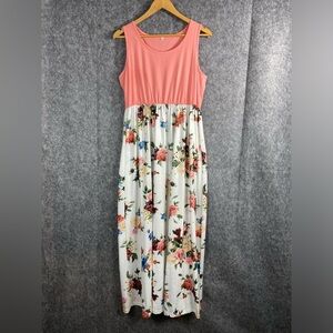 Made With Love Womens Peach & Floral Sleeveless Maxi Dress‎ Size LG